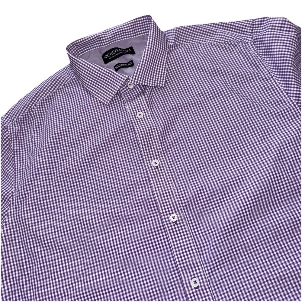 Nick Graham Everywhere Mens Shirt Button Up Gingham Plaid Purple 2XL 2TG Preppy